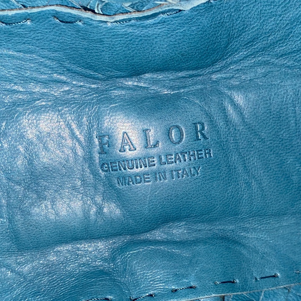 FALOR WOVEN ITALIAN SUPPLE LEATHER HANDBAG ITALIA TEAL W/ COIN POUCH ELEGANT EUC - Picture 8 of 14